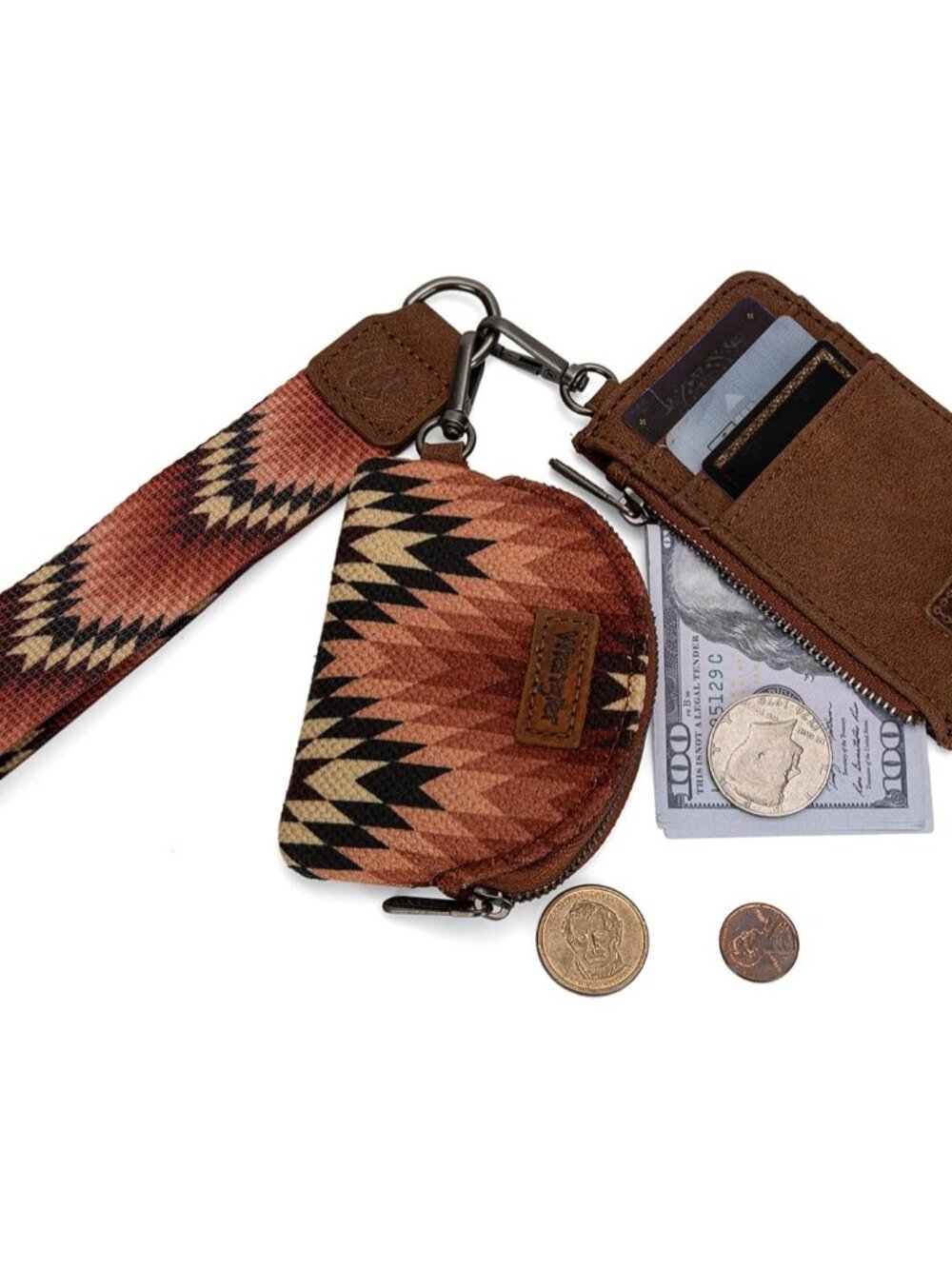 Wrangler Aztec Keychain Wristlet Wallets For Women Western Dual Pouch Wristlet C View 4